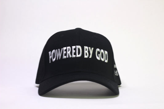 Black "POWERED BY GOD" Classic Cap with White Embroidery