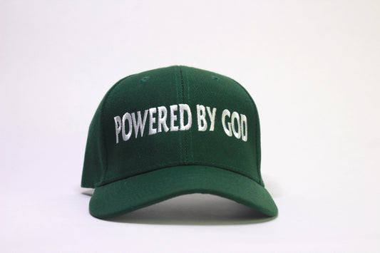 Forest Green "POWERED BY GOD" Classic Cap with White Embroidery
