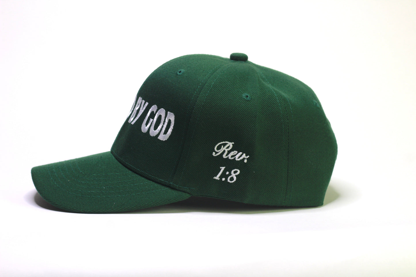 Forest Green "POWERED BY GOD" Classic Cap with White Embroidery