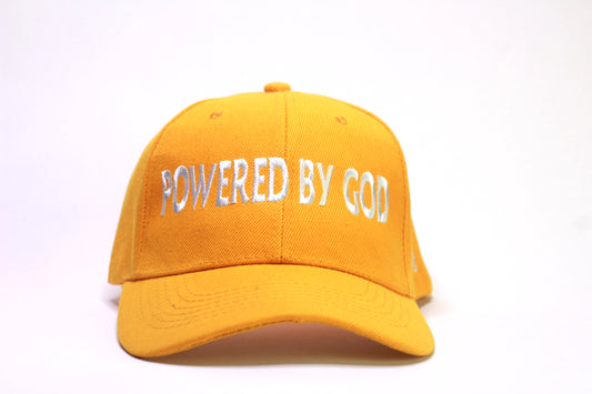 Yellow "POWERED BY GOD" Classic Cap with White Embroidery