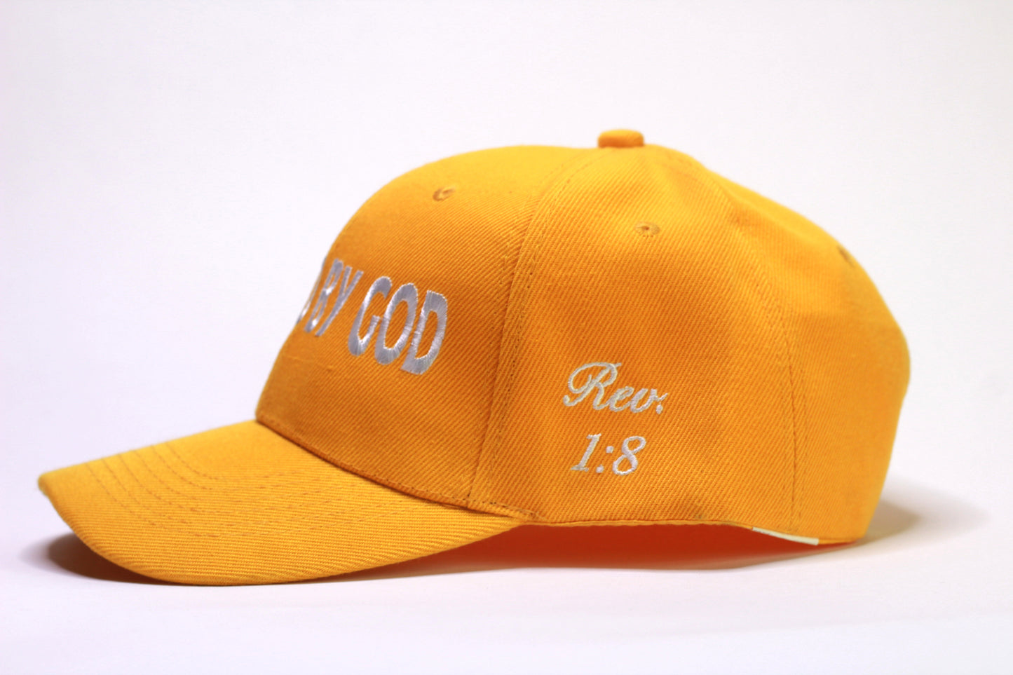 Yellow "POWERED BY GOD" Classic Cap with White Embroidery